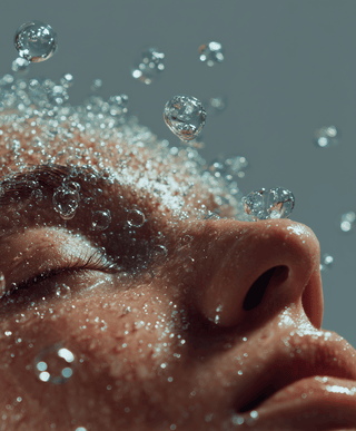 Femme qui utilise brume visage peau déshydratée Hodygé à l'eau ionisée S-100 pour hydrater et retenir l'eau